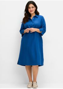 sheego Große Größen Hemdblusenkleid aus Leinen-Mix, blaubeere, Größe 44 - Damen