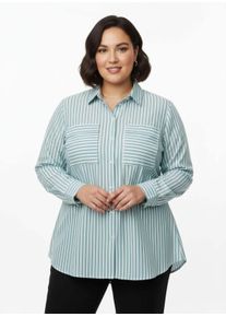 sheego Große Größen Gestreifte Bluse mit aufgesetzten Brusttaschen, ozean-weiß-gestreift, Größe 48 - Damen