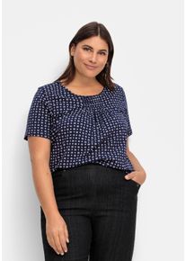 sheego Gro&szlig;e Gr&ouml;&szlig;en Kurzarmshirt im Minimaldessin, marine-gemustert, Gr&ouml;&szlig;e 42 - Damen