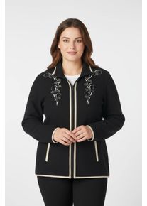 sheego Gro&szlig;e Gr&ouml;&szlig;en Fleecejacke mit Stickerei, schwarz-sesam, Gr&ouml;&szlig;e 52 - Damen