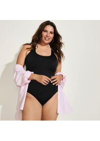 LANDS' END Komfort-Badeanzug mit gekreuzten Tr&auml;gern, hohes Bein,, Damen,  Schwarz, Nylon-Mischung, by Lands' End