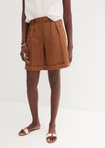 bonprix Bermudashorts aus reinem Leinen, braun, Gr.50, sommerliche Leinenshorts mit Bundfalten, aus Leinen