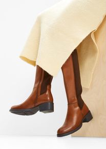 bonprix Stiefel aus Leder, braun, Gr.43, Klassicher Stiefel aus Leder mit Elastikeinsatz, aus Glattleder