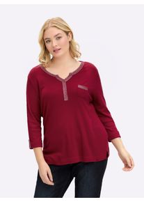 sheego Gro&szlig;e Gr&ouml;&szlig;en 3/4-Arm-Shirt mit Glitzer-Details, dunkelrot, Gr&ouml;&szlig;e 54 - Damen
