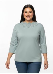 sheego Große Größen 3/4-Arm-Shirt mit transparenter Blüten-Spitze, kalkmint, Größe 42 - Damen