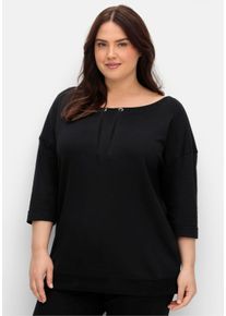 sheego Gro&szlig;e Gr&ouml;&szlig;en Oversize-Shirt mit Bindeb&auml;ndern, schwarz, Gr&ouml;&szlig;e 48/50 - Damen