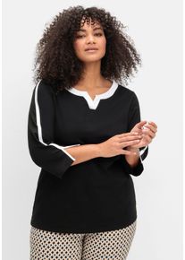 sheego Gro&szlig;e Gr&ouml;&szlig;en 3/4-Arm-Shirt mit kontrastfarbenen Details, schwarz-wei&szlig;, Gr&ouml;&szlig;e 52 - Damen