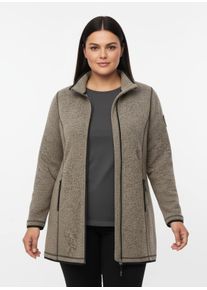 sheego Gro&szlig;e Gr&ouml;&szlig;en Strickfleecejacke in Longform, sesam-schwarz-gemustert, Gr&ouml;&szlig;e 42 - Damen