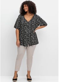 sheego Große Größen Shirt mit Blümchenprint und Knopfleiste, schwarz-gemustert, Größe 44/46 - Damen