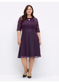 sheego Große Größen Spitzenkleid mit weitem Rockteil, traube, Größe 54 - Damen