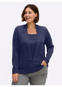 sheego Große Größen 2-in-1-Pullover mit Schalkragen-Optik, blau-meliert, Größe 46 - Damen