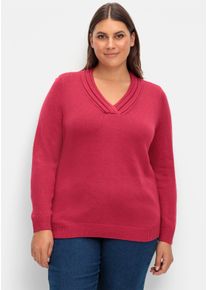 sheego Große Größen V-Ausschnitt-Pullover mit Rollkante, himbeere, Größe 56 - Damen