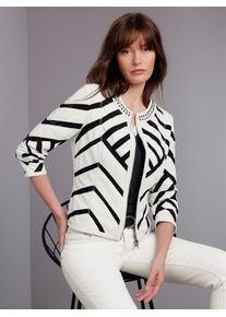 Lederblazer Mainpol "Lammnappa-Lederblazer", Damen, Gr. 46, ecru, schwarz, 100% Lammnappaleder, Netzware:100% Polyester, Blazer Lederblazer