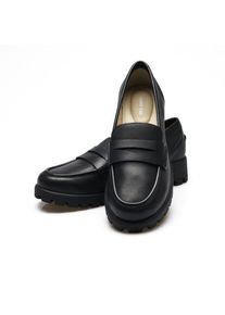 LANDS' END Leder-Pennyloafer mit Chunky Sohle, Damen,  Schwarz, Leder, by Lands' End