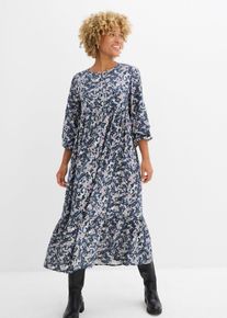 bonprix Blusenkleid aus flie&szlig;ender Viskose, blau, Gr.52, Blusenkleid in leichtem A-Linien-Schnitt. Mit elastischem Abschluss am &Auml;rmelbund und floralem Print., aus Viskose