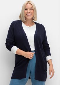 sheego Gro&szlig;e Gr&ouml;&szlig;en Longstrickjacke in passformgerechter Verarbeitung, marine, Gr&ouml;&szlig;e 52 - Damen