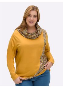 sheego Große Größen Rollkragenshirt in Wickel-Optik, ocker-marine-gemustert, Größe 38 - Damen