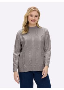 sheego Große Größen Langarm-Pullover mit Zopfmuster, steingrau, Größe 48 - Damen