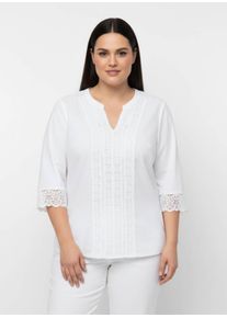 sheego Große Größen Schlupfbluse mit Spitze, weiß, Größe 52 - Damen