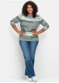 sheego Große Größen Stehkragenpullover mit Streifen-Muster, wintertürkis-meliert, Größe 42 - Damen