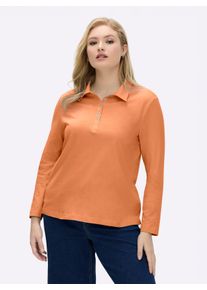 sheego Große Größen Langarm-Poloshirt in reiner Baumwoll-Qualität, orange, Größe 54 - Damen