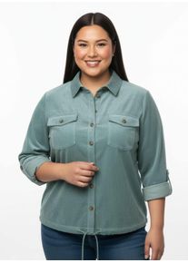 sheego Große Größen Langarm-Bluse aus Cord, jade, Größe 46 - Damen