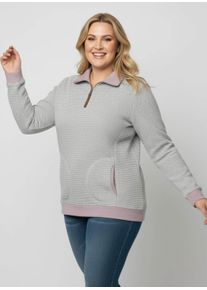 sheego Gro&szlig;e Gr&ouml;&szlig;en Sweatshirt mit Troyerkragen, steingrau-mauve, Gr&ouml;&szlig;e 52 - Damen