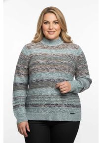 sheego Gro&szlig;e Gr&ouml;&szlig;en Langarm-Pullover mit Strickstruktur, jade-braun-meliert, Gr&ouml;&szlig;e 52 - Damen
