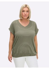 sheego Gro&szlig;e Gr&ouml;&szlig;en Kurzarmshirt mit Lochmuster, khaki, Gr&ouml;&szlig;e 36 - Damen
