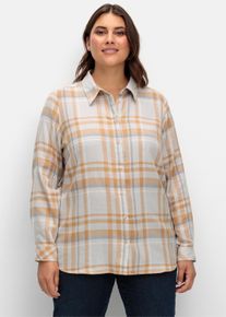sheego Gro&szlig;e Gr&ouml;&szlig;en Flanellbluse mit krempelbaren &Auml;rmeln, steingrau-camel-kariert, Gr&ouml;&szlig;e 48 - Damen