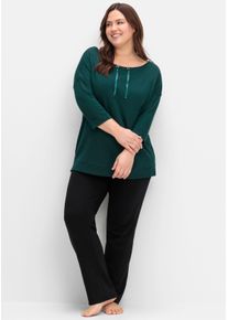 sheego Große Größen Oversize-Shirt mit Bindebändern, tiefgrün, Größe 48/50 - Damen