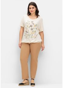 sheego Große Größen T-Shirt mit Blumen-Druck im Vorderteil, champagner, Größe 50 - Damen