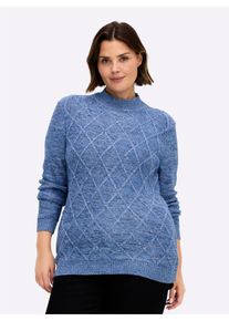 sheego Gro&szlig;e Gr&ouml;&szlig;en Stehkragenpullover im Rauten-Dessin, blau-meliert, Gr&ouml;&szlig;e 56 - Damen