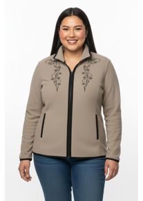 sheego Große Größen Fleecejacke mit Stickerei, sesam-schwarz, Größe 54 - Damen