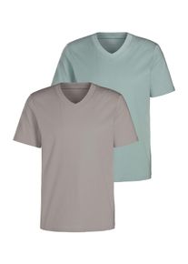 T-Shirt Kangaroos "Regular Fit", Herren, Gr. S (44/46), gr&uuml;n (stein, mint), Jersey, Obermaterial: 100% Baumwolle, unifarben, Basic, regular fit normal, V-Ausschnitt, abgesteppte Kante, Shirts T-Shirt, Freizeitshirt mit Kurzarm, V-Ausschnitt aus reine Baumwolle, Topseller