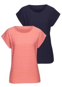 T-Shirt Vivance "mit modischer Streifenstruktur", Damen, Gr. 48/50, bunt (apricot, navy), Obermaterial: 100% Baumwolle, unifarben, bequem normal, Rundhals, Shirts T-Shirt, aus weicher Baumwoll-Qualit&auml;t, Topseller