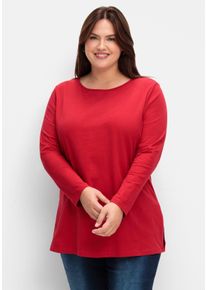 sheego Große Größen Langarmshirt mit hohen Seitenschlitzen, bordeaux, Größe 44 - Damen