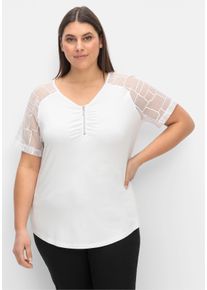 sheego Große Größen Spitzenshirt mit transparenten Ärmeln, weiß, Größe 50 - Damen