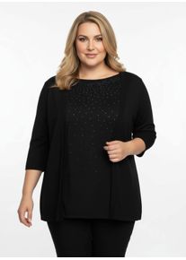sheego Gro&szlig;e Gr&ouml;&szlig;en 3/4-Arm-Shirt mit Glitzersteinchen, schwarz, Gr&ouml;&szlig;e 42 - Damen