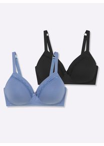 wäschepur sheego Große Größen Schalen-BH ohne Bügel mit vorgeformten Cups, schwarz + jeansblau, Größe 100B - Damen