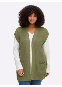 sheego Große Größen Strickweste mit Zopfmuster vorne, schilf, Größe 56 - Damen