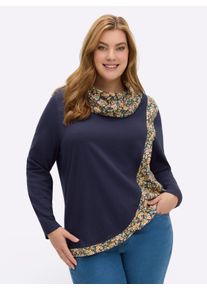 sheego Große Größen Rollkragenshirt in Wickel-Optik, marine-ocker-gemustert, Größe 44 - Damen