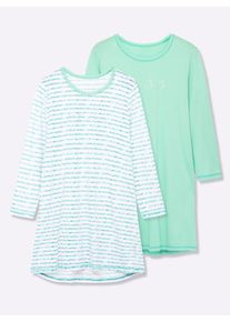 w&auml;schepur sheego Gro&szlig;e Gr&ouml;&szlig;en Langarm Sleepshirts, mint + mint-gestreift, Gr&ouml;&szlig;e 40/42 - Damen