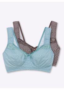 wäschepur sheego Große Größen Entlastungs-BH ohne Bügel mit elastischer Spitze, petrol-getupft + taupe-getupft, Größe 95B - Damen