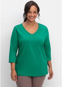 sheego Große Größen 3/4-Arm-Shirt mit V-Ausschnitt, grün, Größe 44 - Damen