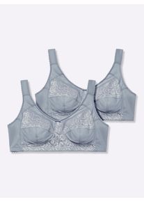 wäschepur sheego Große Größen Entlastungs-BH ohne Bügel mit Stretch-Spitze, silberfarben, Größe 125E - Damen