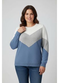 sheego Gro&szlig;e Gr&ouml;&szlig;en Rundhalspullover mit Colour-Blocking, mittelblau-hellgrau-meliert, Gr&ouml;&szlig;e 46 - Damen