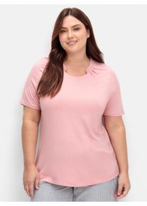sheego Gro&szlig;e Gr&ouml;&szlig;en Kurzarmshirt mit Falten vorne, rosenquarz, Gr&ouml;&szlig;e 52 - Damen