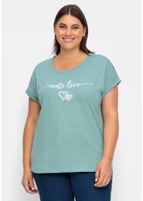 sheego Gro&szlig;e Gr&ouml;&szlig;en Rundhalsshirt mit &Auml;rmel-Aufschlag, jade, Gr&ouml;&szlig;e 42 - Damen