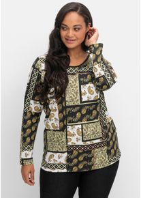 sheego Große Größen Langarmshirt im Patchwork-Druck, schilf-schwarz-bedruckt, Größe 46 - Damen